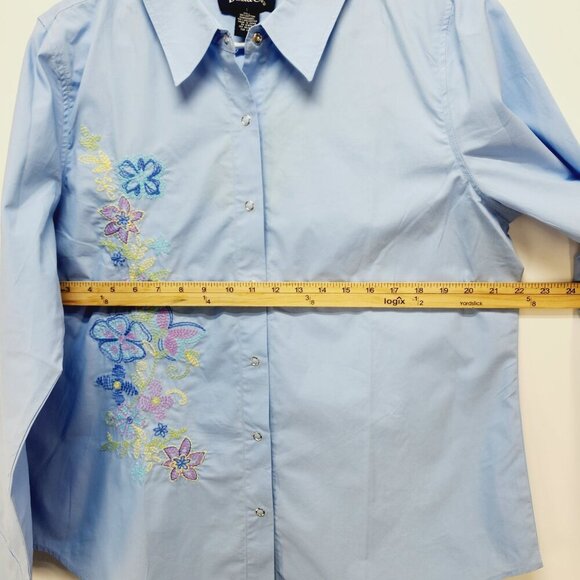Denim & Co. Shirt Womens Blue Embroidered Button-Up Size L 100% Cotton - Picture 4 of 12